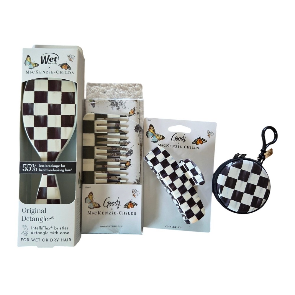 MacKenzie-Childs Hair Accessory Set OS Black White New Courtly‎ Check 4pc Target